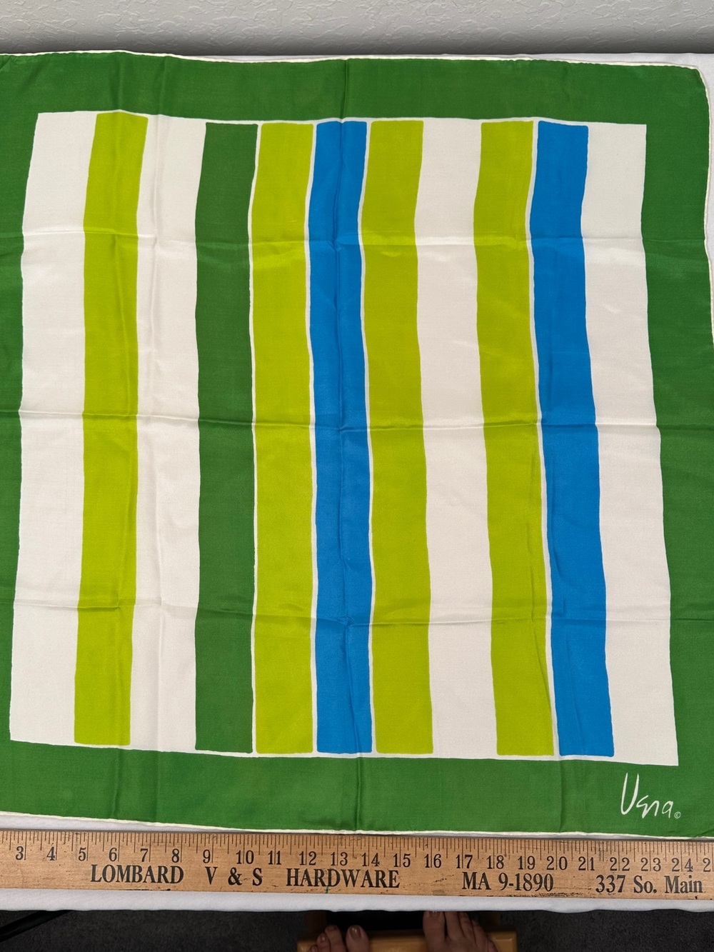 Vintage Vera Neumann Silk Japan Striped Green, Blue & White Scarf